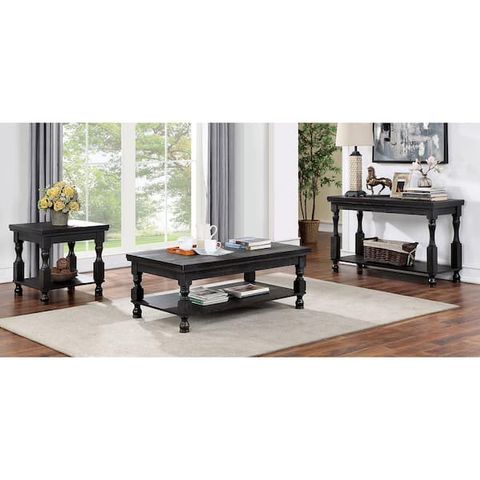 Furniture Of America Heavenly 3-Piece 47.5 In. Antique Black Rectangle ... with 3Pc Black Wood Coffee Table Set With Gold Painted Legs
